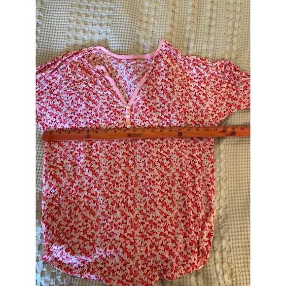 Women's T Shirt Blouse Size ? Medium to Large No Tags + Stretch Pink Red Hearts - Picture 7 of 8